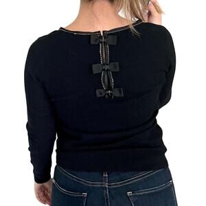 NEW Black Metallic Chain Neck Pullover Bow Sweater S/M Preppy Barbie